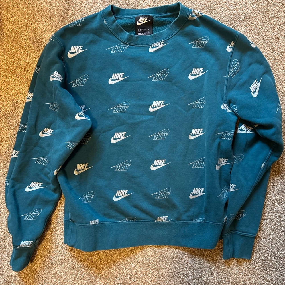Nike Teal Crewneck Sweatshirt with White Allover Logos